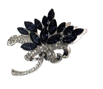 **NEW ARRIVAL** Very Deep BLUE Marquise-Cut Stones FLOWER BOUQUET BROOCH (1¾" x 1¼") with Clear Stones "Bow-Tie"...