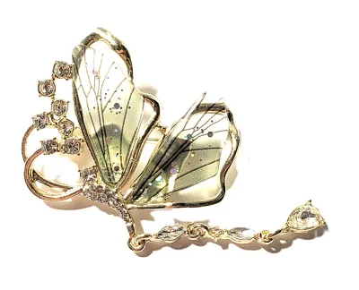 **NEW ARRIVAL** Beautiful Transparent Acrylic GREEN Winged Side-View BUTTERFLY BROOCH (1½" x 1½") with Jeweled Feelers and...