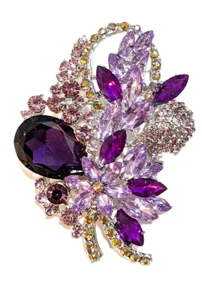 **NEW ARRIVAL** Large PURPLE, LAVENDER & AMBER Colored Stones BOUQUET BROOCH (3½" x 2½") with Large Purple Central Stone on...