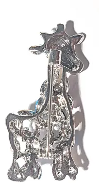 **NEW ARRIVAL** Small Jeweled Multicolor GIRAFFE BROOCH (2" x ¾") with Amber Ears & Horns and Black Eyes on a Silver Tone...