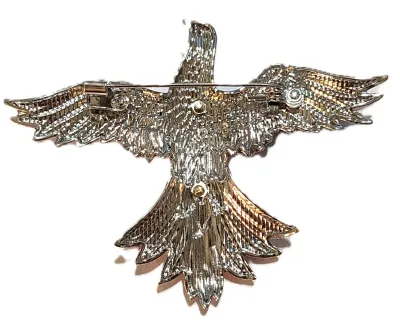**NEW ARRIVAL** Enameled RED, WHITE & BLUE "DOVE of PEACE" BROOCH (3" x 2¼") with Jeweled Wings on a Silver Tone...