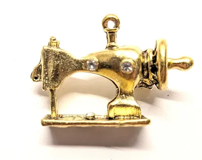 **NEW ARRIVAL** Small Old Fashioned Gold Colored SEWING MACHINE BROOCH (1⅛" x 1") on a Gold Tone Setting