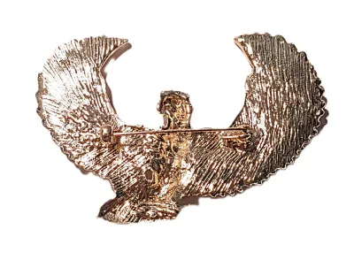 **NEW ARRIVAL** Large Gold & Black Colored PHAROAH-STYLE BROOCH (3" x 2") with Fan Wings on a Gold Tone Setting