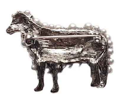**NEW ARRIVAL** ALL GRAY PEARLS SHEEP BROOCH (1¾" x 1½") with Black Feet & Face on a Rose Silver Tone Setting