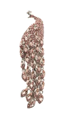 **NEW ARRIVAL** Large PINK Jeweled PEACOCK BROOCH (5" x 1½") with Pink Marquise-Cut Body Stones and 5 Pink Stone Dangles on a...