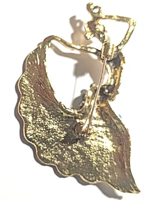 **NEW ARRIVAL** Gold Colored DANCING LADY" BROOCH (2¾" x 2½") with BLUE Accent Stones on a Gold Tone Setting