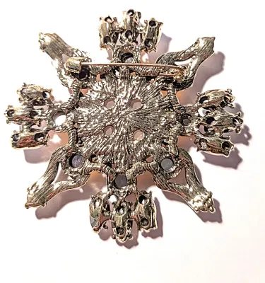 **NEW ARRIVAL** Beautiful Jeweled Large AMBER & IRIDESCENT STONES "FLOWER" BROOCH (2¾" Diam.) with Acrylic...