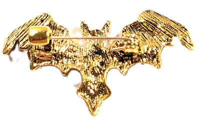 **NEW ARRIVAL** Deep PURPLE Bejeweled BAT BROOCH (2" x 1") with Out-Stretched Wings, Purple Oval Center Stone and Black Eyes on...