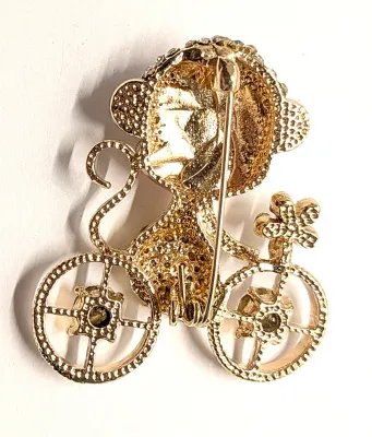 **NEW ARRIVAL** Jeweled "MONKEY ON A BIKE" BROOCH (1½" x 1¼") with Jeweled Body + Big Red Smile and Black Eyes on a...