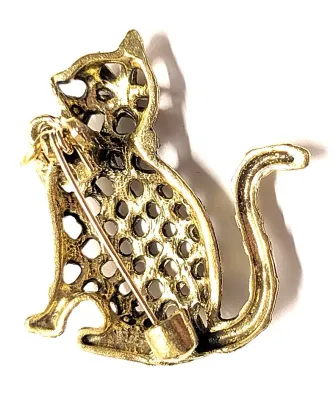 **NEW ARRIVAL** "KNOTTED BRASS CAT" BROOCH (1¼" x 1") with Jeweled Collar and Single Clear Stone Dangle on a...