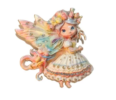 **NEW ARRIVAL** Ceramic PINK & BLUE "LITTLE GIRL ANGEL" BROOCH (2¼" x 2¼") with Jeweled Wings and Skirt Accent...