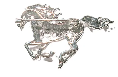 **NEW ARRIVAL** BEJEWELED SILVER COLORED HORSE BROOCH (2¼" x 1½") with "Spikey Mane" and Flowing Tail on a Silver...