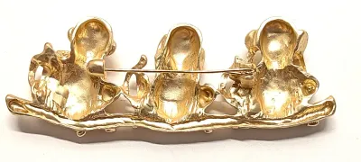 **NEW ARRIVAL** Interesting Large Jeweled Gold Colored "SMART MONKEYS" BROOCH (3½" x 1") -"See No Evil; Hear No...