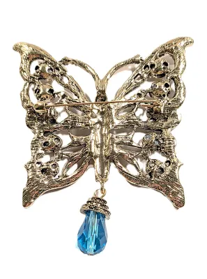 **NEW ARRIVAL** Beautiful Large Vintage-Style Bejeweled BUTTERFLY BROOCH (3¾" x 2¾") with Multicolor Oval Stones and Blue...