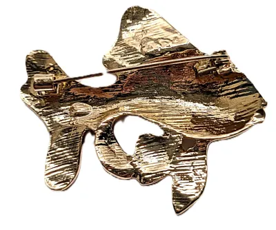 **NEW ARRIVAL** RED STRIPED Enameled "FLOWING FINS" FISH BROOCH (2" x 1¾") with Red and Gold Fins, Black Eye +...