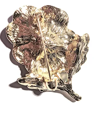 **NEW ARRIVAL** PURPLE & LAVENDER FLOWER BROOCH (1¾" x 1¼") with Green Leaves on a Gold Tone Setting