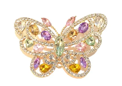 **NEW ARRIVAL** Jeweled MULTICOLOR PASTEL STONES BUTTERFLY BROOCH (2½" x 1¾") with "HOLLOWED" Setting in Gold Tone