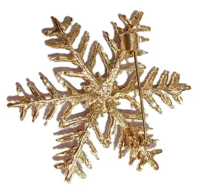 **NEW ARRIVAL** RED & GREEN "SNOWFLAKE" BROOCH (2" Diam.) with Red, Green and Clear Round Stones on a Gold Tone Setting
