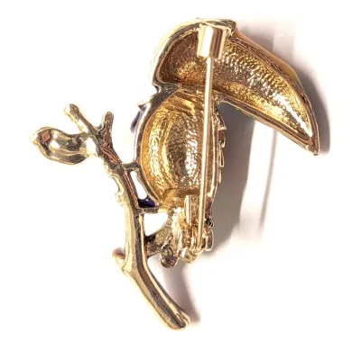 **NEW ARRIVAL** MULTICOLOR ENAMELED PARROT BROOCH (1¾" x 1½") on a Gold Tone Setting