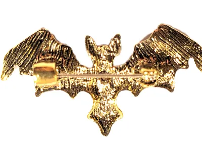 **NEW ARRIVAL** Deep BLUE Bejeweled BAT BROOCH (2" x 1") with Out-Stretched Wings, Blue Oval Center Stone and Black Eyes on a...