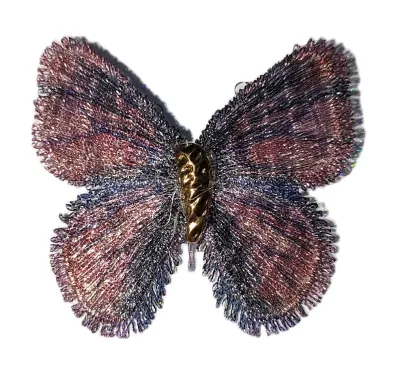 **NEW ARRIVAL** Delicate MAGENTA & BLACK "SOFT WING" BUTTERFLY BROOCH (2" x 2") with "Cloth" Wings and...