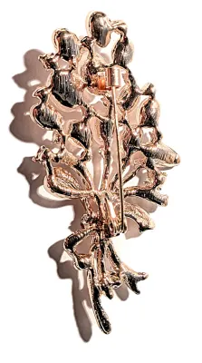**NEW ARRIVAL** CHAMPAGNE Colored Oval Stones FLOWER SPRAY BROOCH (2½" x 1¼") with Clear Stone Accents and Stems & Leaves...