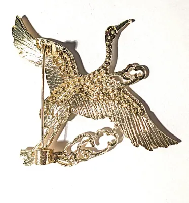 **NEW ARRIVAL** Jeweled YELLOW & GREEN CRANE BROOCH (2¼" x 2") with Jeweled Body + Wings Stones, Black Eye and on a Gold...