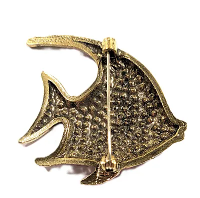 **NEW ARRIVAL** Very RED ANGELFISH BROOCH (2" x 1¾") with Rows of Red Shades of Stones, Black Eye and a Blue Fin Tip on a Gold...