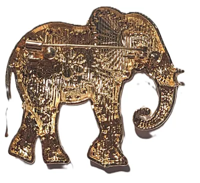 **NEW ARRIVAL** Jeweled Enameled PINK & BLUE ELEPHANT BROOCH (2" x 1¾") with Body Flowers and Stones, Black Eye, Gold Trunk...