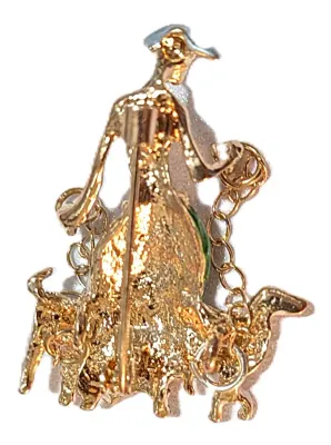**NEW ARRIVAL** Small Enameled PINK & GREEN "Lady with 2 Dogs" BROOCH (1¾" x 1¼") with Matte Silver Colored Dogs...