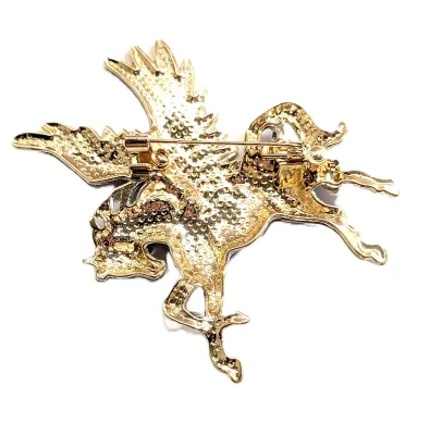 **NEW ARRIVAL** Large Ceramic BLUE & WHITE "PEGASUS" FLYING HORSE BROOCH (3" x 2") with Enameled Wings and...