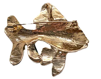 **NEW ARRIVAL** GREEN STRIPED Enameled "FLOWING FINS" FISH BROOCH (2" x 1¾") with Green and Gold Fins, Black Eye +...