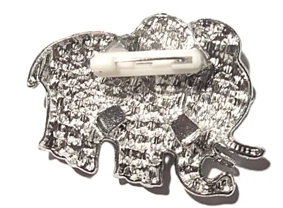 **NEW ARRIVAL** "BIG EARS" Jeweled ELEPHANT BROOCH (2" x 1¼") with Clear Stones Body and Black Eye on a Silver Tone...