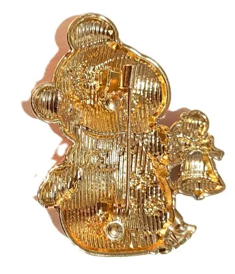 **NEW ARRIVAL** Enameled "SNOWMAN WITH BELL" BROOCH (1¾" x 1¼") with Red Hat, Scarf, Mittens and Bell on a Gold Tone...