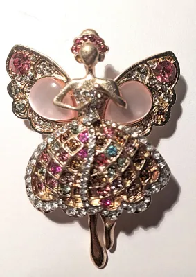 **NEW ARRIVAL** MULTICOLOR "BALLERINA ANGEL" BROOCH (2½" x 2") with Opaque Pink Accents on a Gold Tone Setting