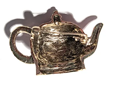 **NEW ARRIVAL** Enameled RED TEAPOT BROOCH (2 " x 1¼") with Red and Black Accent Stones on a Gold Tone Setting