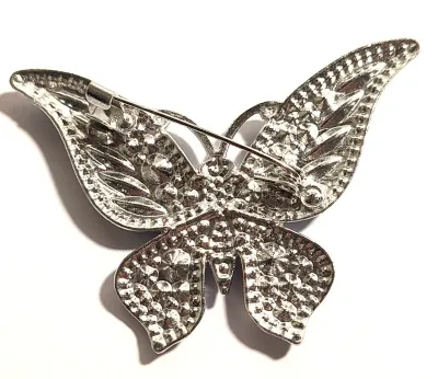 **NEW ARRIVAL** BLUE BUTTERFLY BROOCH (2¾" x 1¾") with Blue "Slender Marquise Cut" Accent Stones, Black Eyes + Accent...