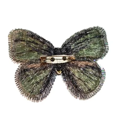 **NEW ARRIVAL** Delicate GREEN "SOFT WING" BUTTERFLY BROOCH (2" x 2") with "Cloth" Wings and Gold Colored...