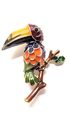 **NEW ARRIVAL** MULTICOLOR ENAMELED PARROT BROOCH (1¾" x 1½") on a Gold Tone Setting