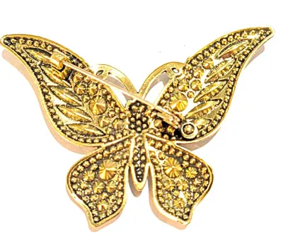 **NEW ARRIVAL** Jeweled BLUE STONES BUTTERFLY BROOCH (2¾" x 1¾") with Black Eyes + Gold Colored THICK "Feelers" and...