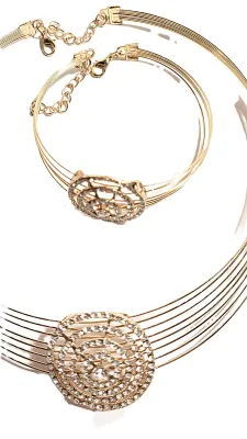 *** NEW ARRIVAL *** JEWELED "Stiff Choker" CIRCLE JEWELRY SET (NECKLACE (Wire 7"-9" Opening) and BRACELET (2½"...