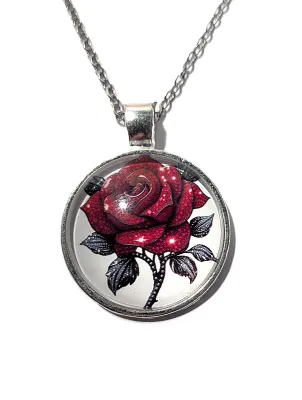 *** NEW ARRIVAL *** Round "RED ROSE WINDOW" JEWELRY SET with NECKLACE (18" L + PENDANT + Marked "S. Steel" +...