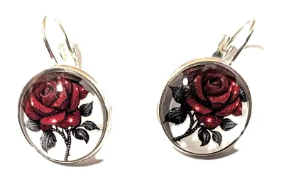 *** NEW ARRIVAL *** Round "RED ROSE WINDOW" JEWELRY SET with NECKLACE (18" L + PENDANT + Marked "S. Steel" +...