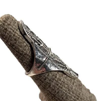 **NEW ARRIVAL** Size 6½ All Silver "Engraved" Colored Long Metal RING with Sun, Moon, Cactus and Trident on a Silver Tone...
