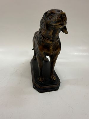 Sale Photo Thumbnail #56: 19th-century style bronze sculpture of a hunting dog mounted on a dark rectangular base