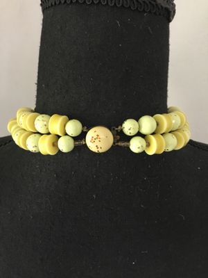 Vintage, yellow, green mustard, double strand statement, necklace