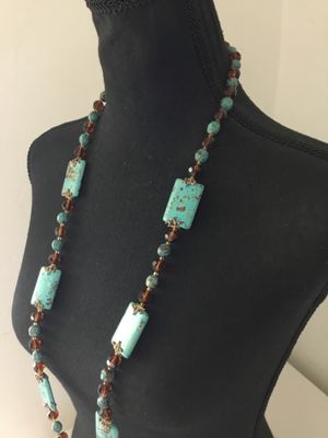 Vintage Joan Rivers faux turquoise rectangular beads faceted, brown topaz, beads statement, necklace