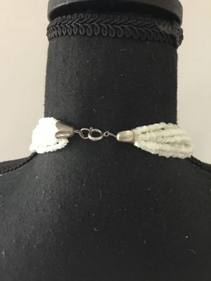 Beautiful vintage mother of pearl, crushed shell, multi strand necklace, silver toned, very nice