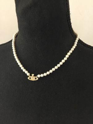 Cute, faux, pearl glass bead, rhinestone, Saturn, planet, necklace