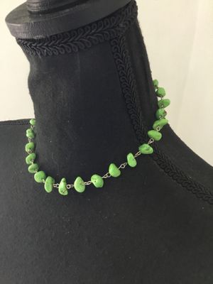 Cute, silver toned, lime, green stone necklace